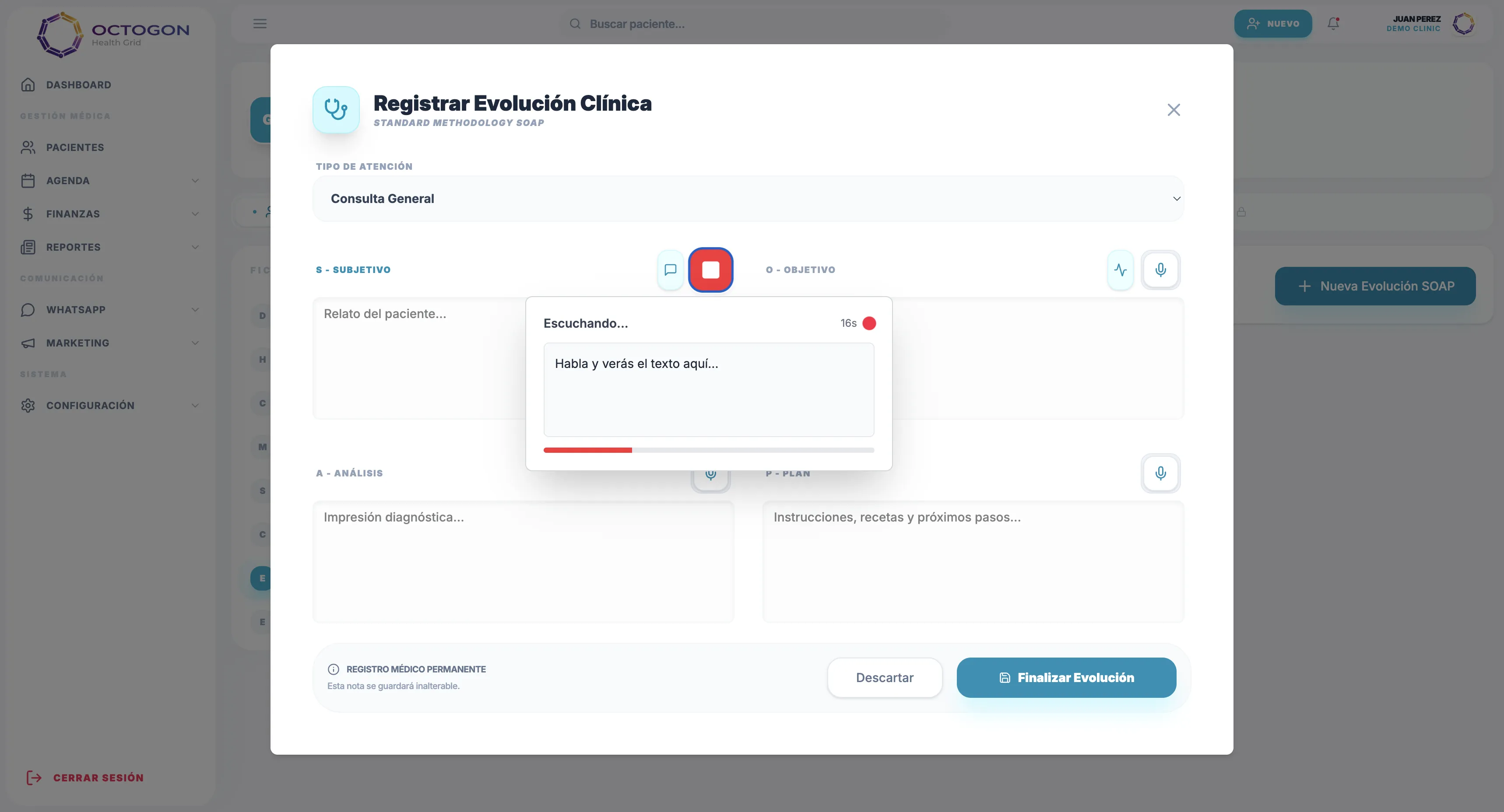 Software de ficha clínica electrónica Octogon