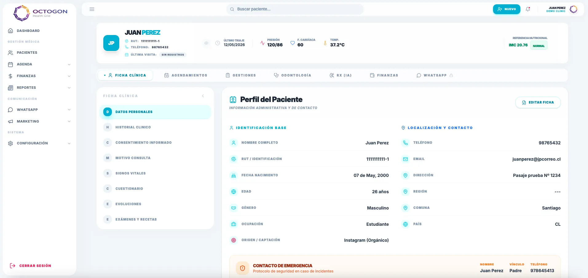 Software de ficha clínica electrónica Octogon